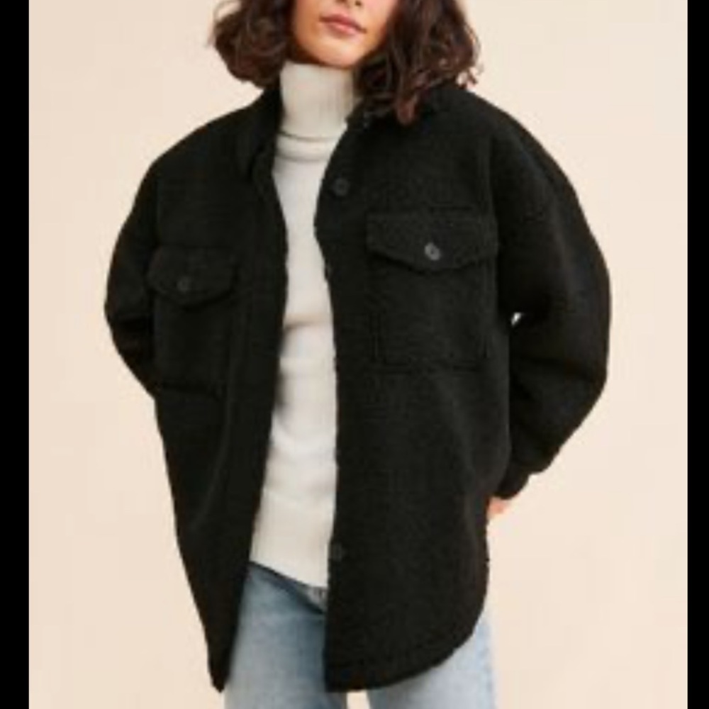 Zara Women’s Black Shacket Size Medium Button Up Collared Pockets sz M